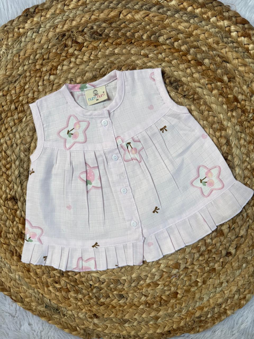 Front Open Frock - Pink Stars