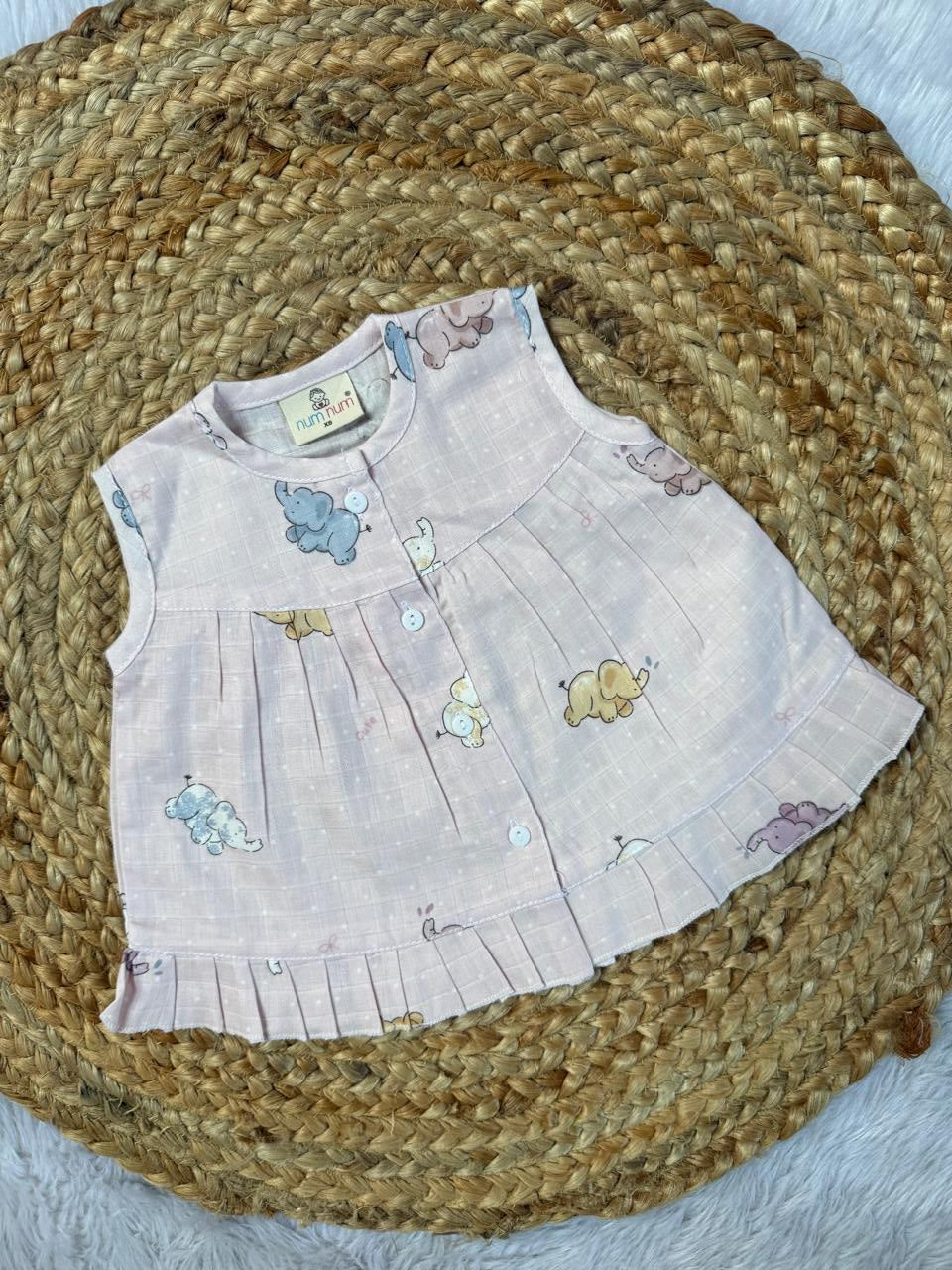 Front Open Frock - Pink Elephants