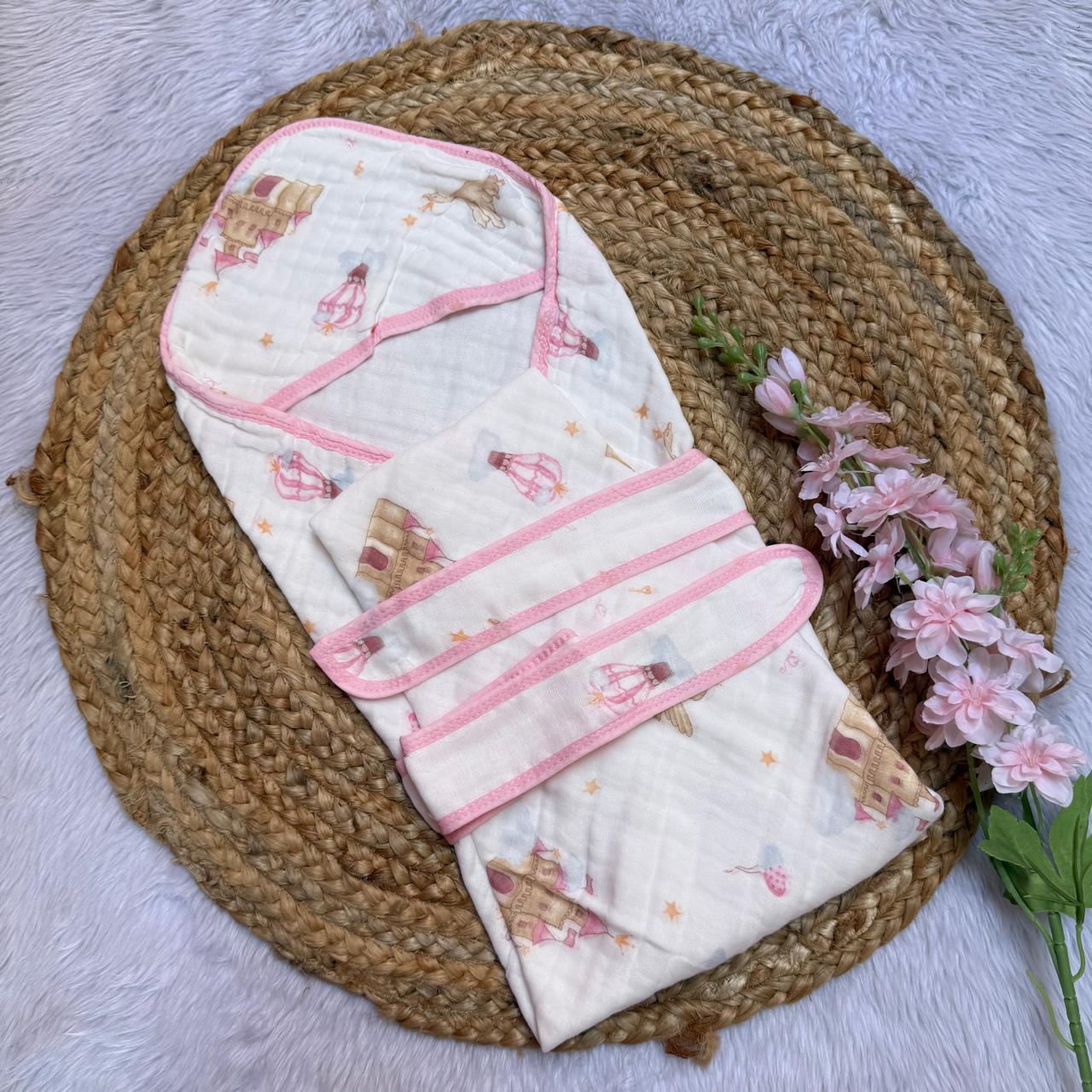 Muslin 6 Layer Hooded Towel with Belt - Pink Fort