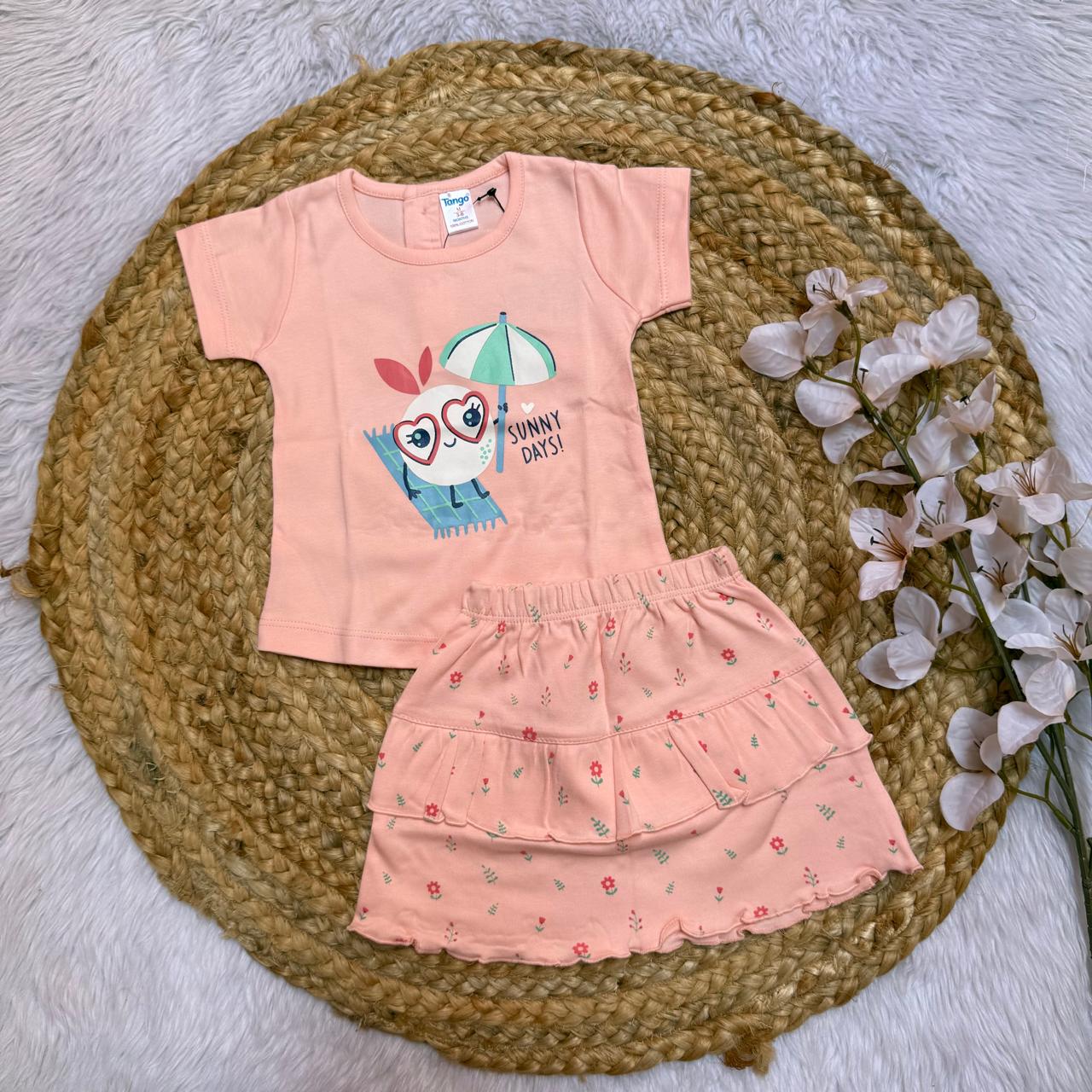 T-Shirt & Skirt Girls Sets - Orange Umbrella