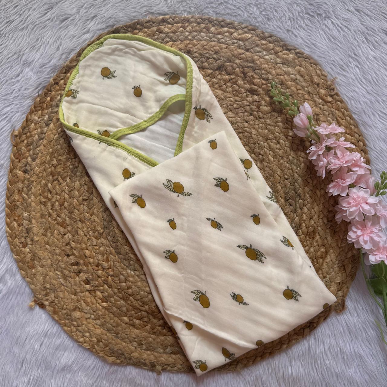 Muslin 6 Layer Hooded Towel - Green Lemon