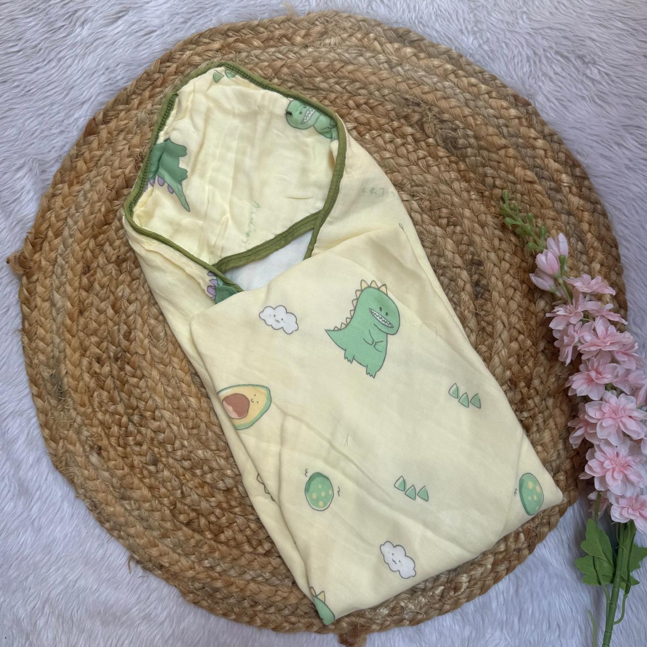Muslin 6 Layer Hooded Towel - Yellow Dino