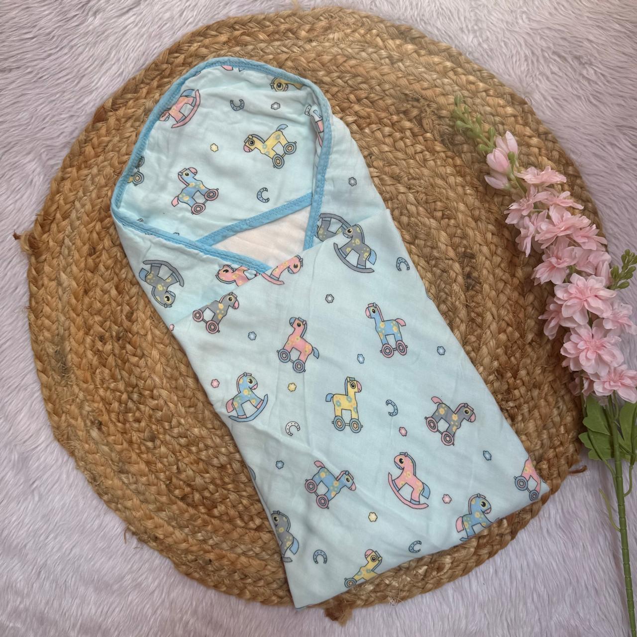 Muslin 6 Layer Hooded Towel -Blue Horse