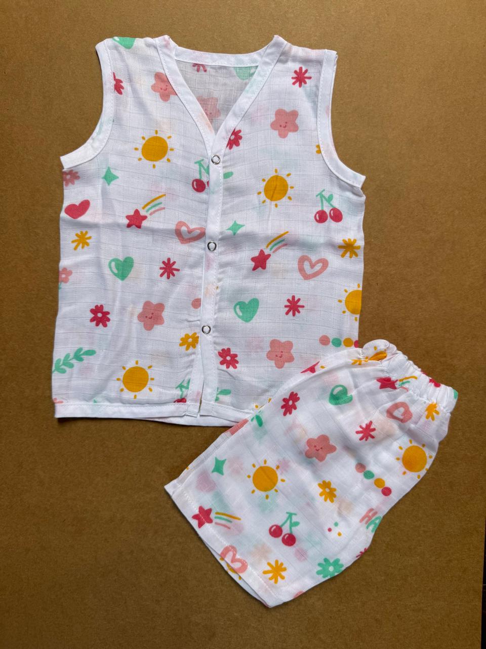 Muslin Jabla and Shorts Set - Cherry