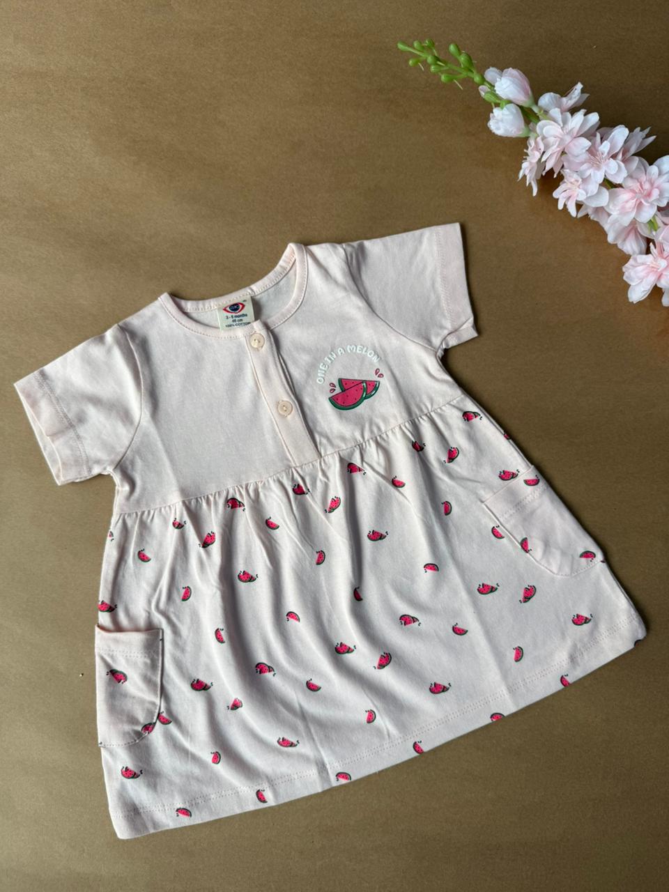 Premium Baby Knitted Frocks - Orange Watermelon