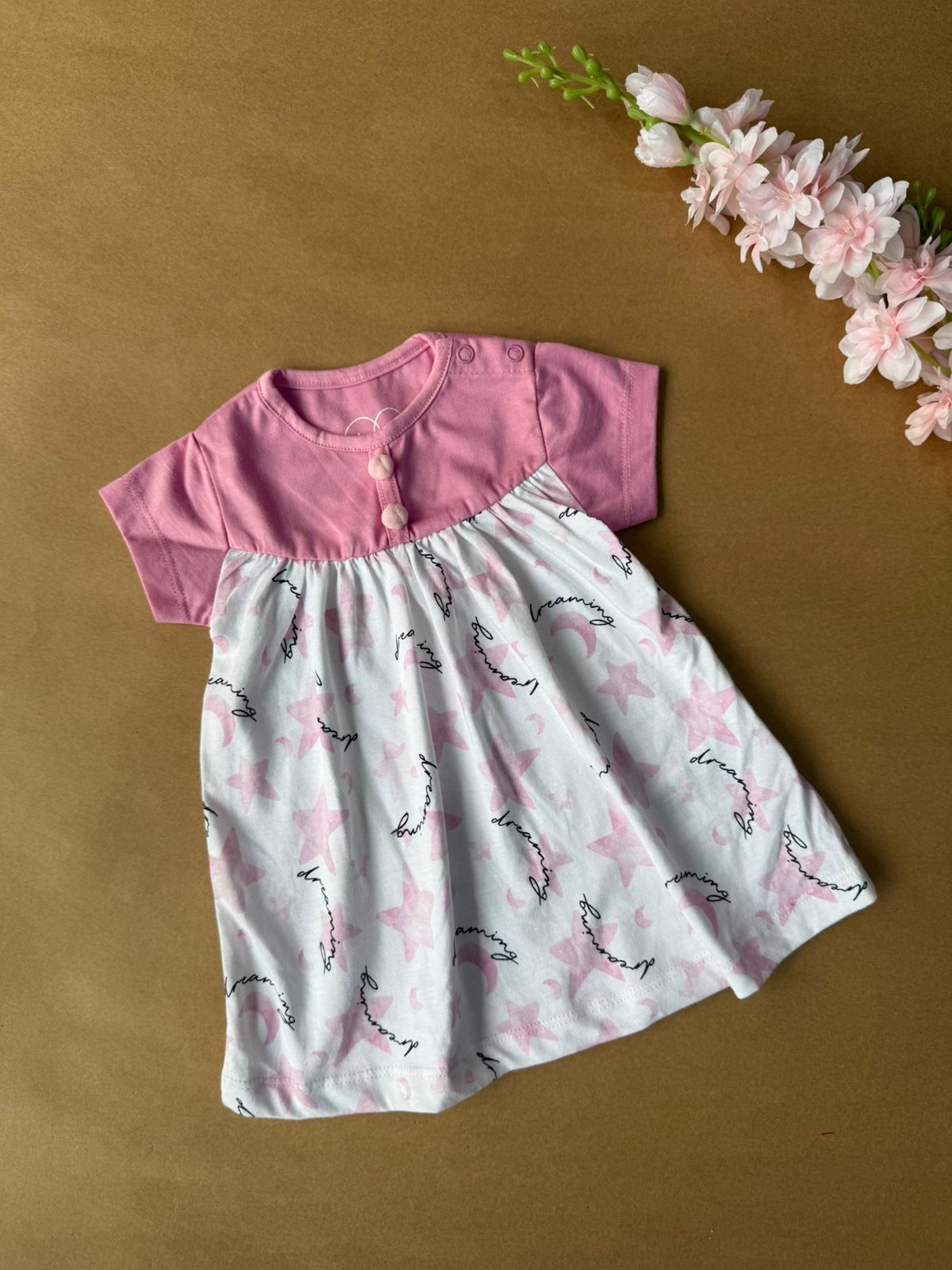 Pink Stars - Premium Baby Knitted Frocks