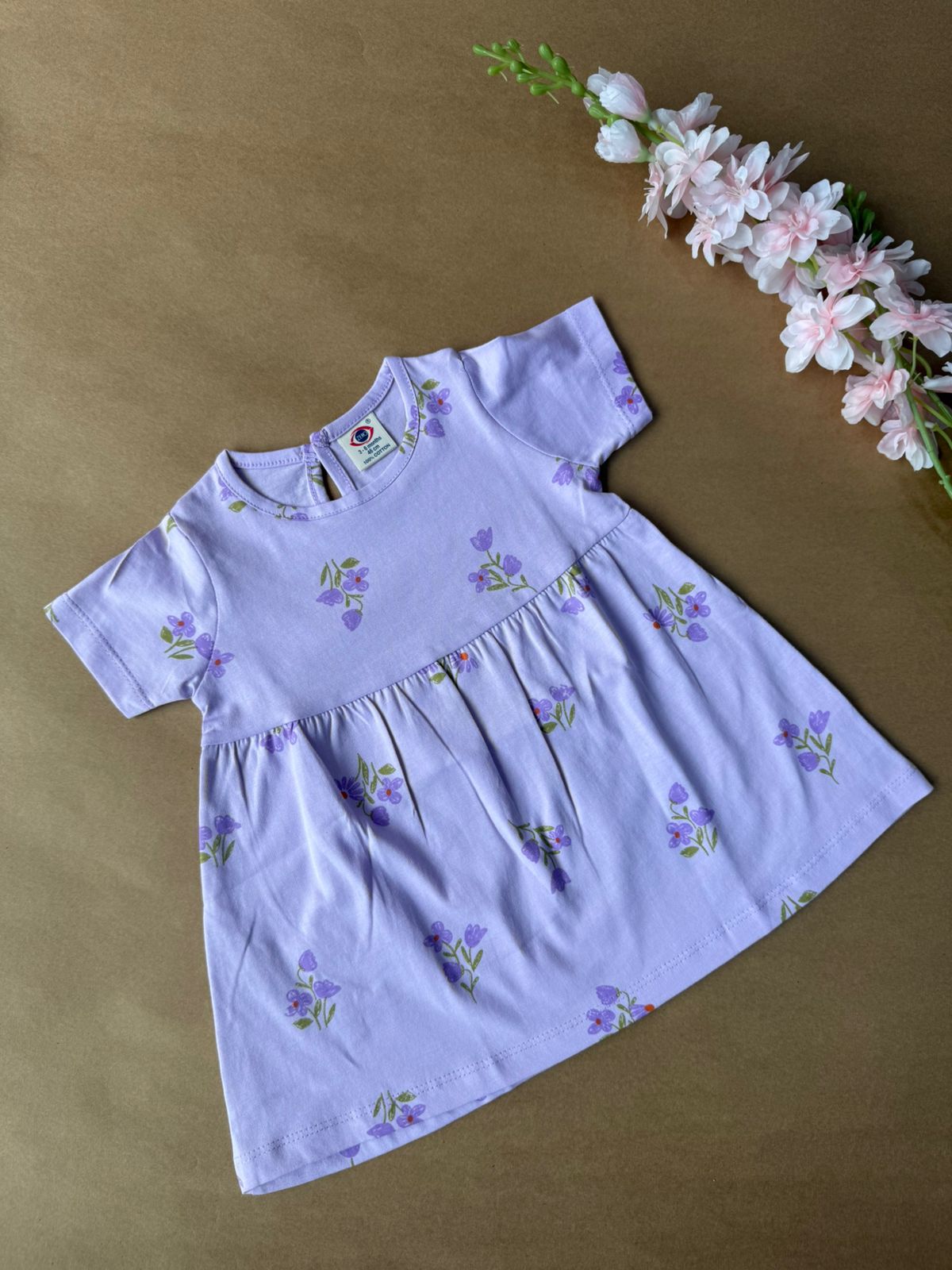 Premium Baby Knitted Frocks - Purple Flowers