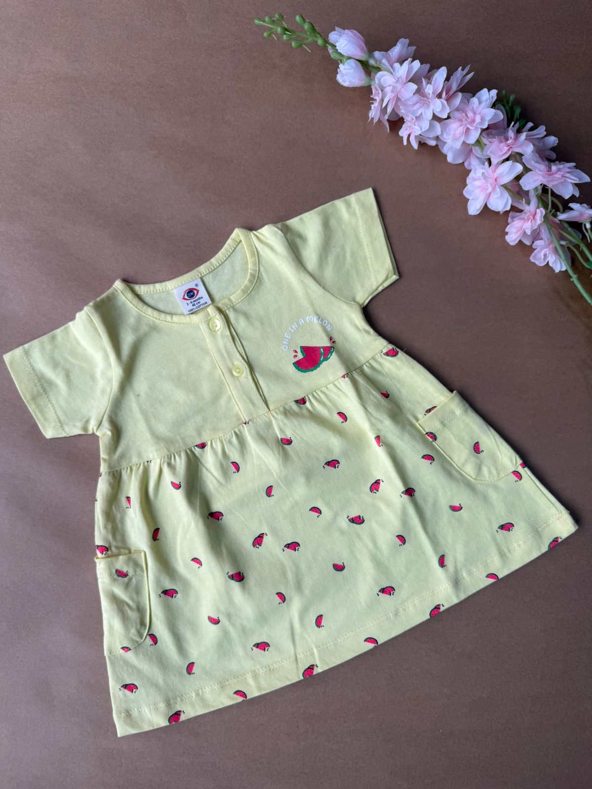 Premium Baby Knitted Frocks - Yellow Watermelon