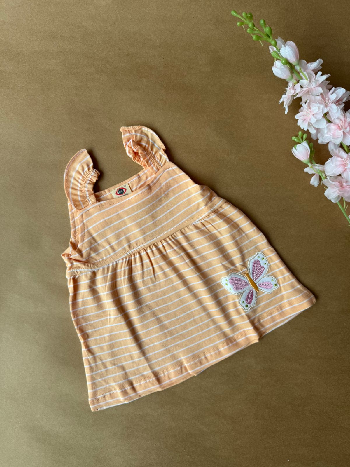Premium Baby Knitted Frocks - Orange Lines