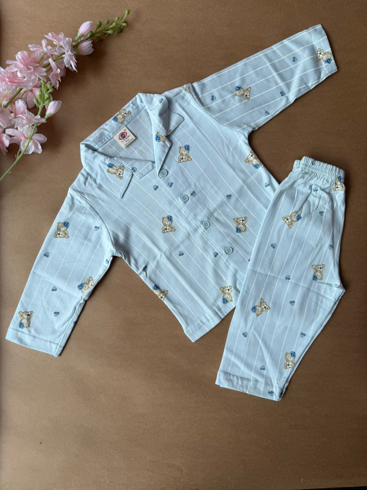 Baby Collar Night Suits - Blue Teddy