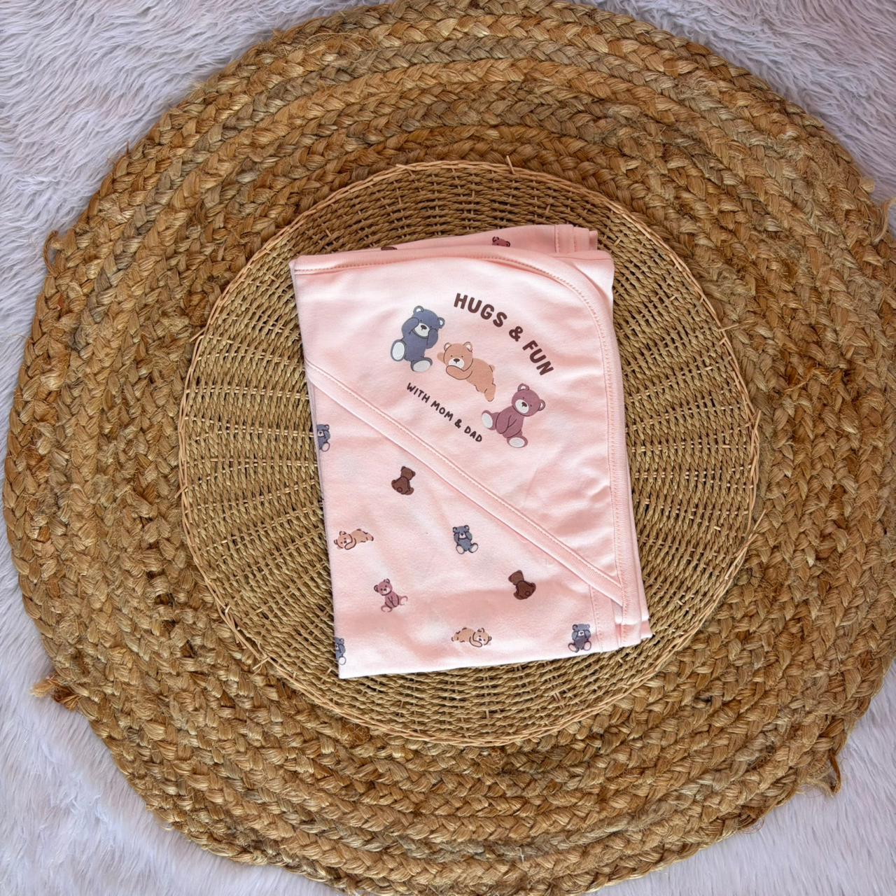 Hooded Towel - Baby Pink Stars