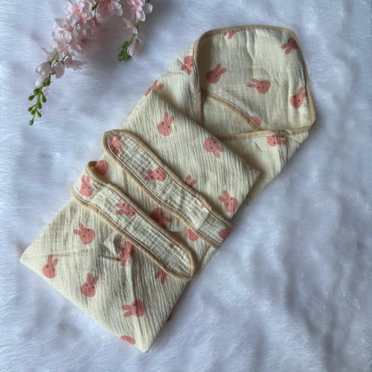 Crinkled Muslin Hooded Towel - Bunny Face