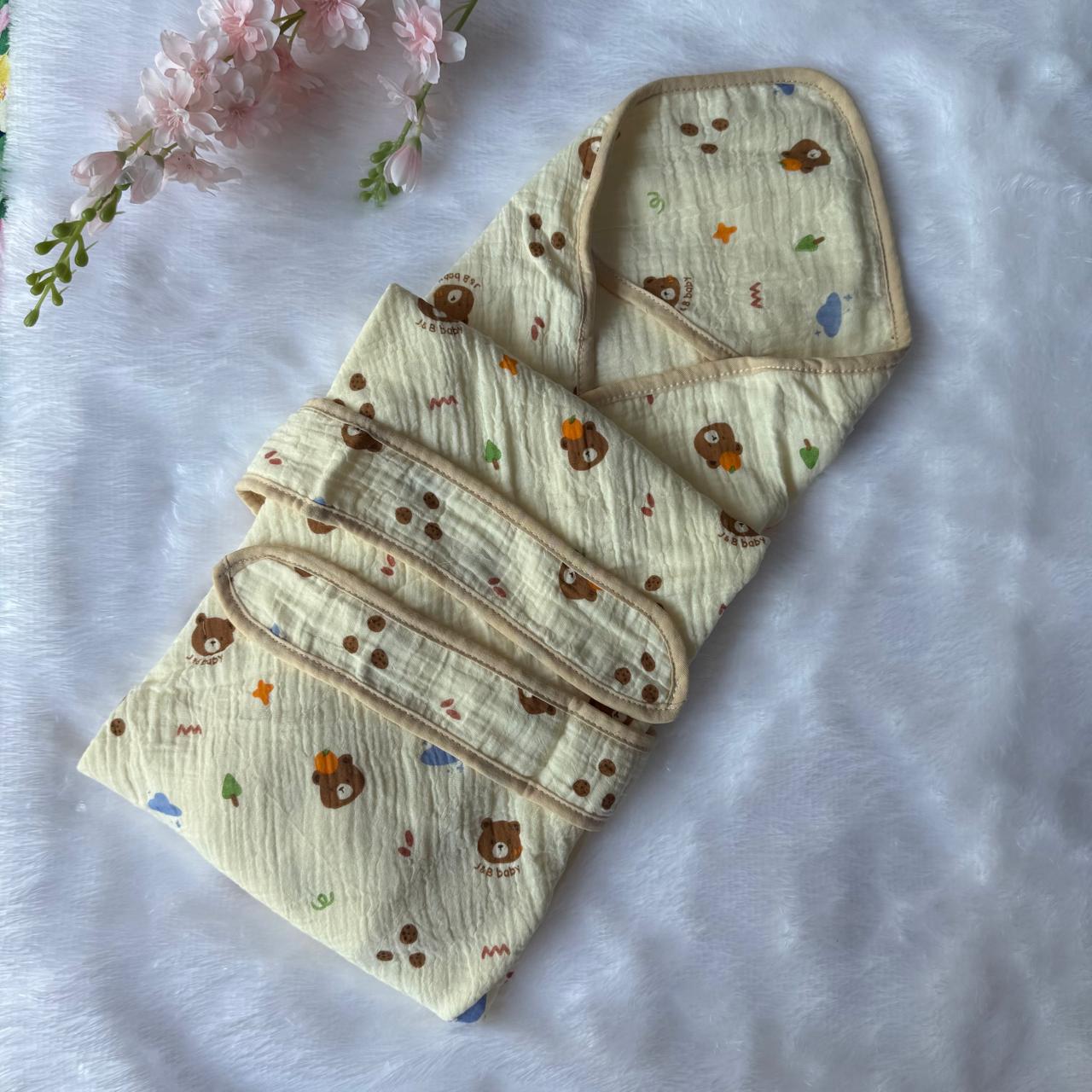 Crinkled Muslin Hooded Towel - Cute Teddy Face
