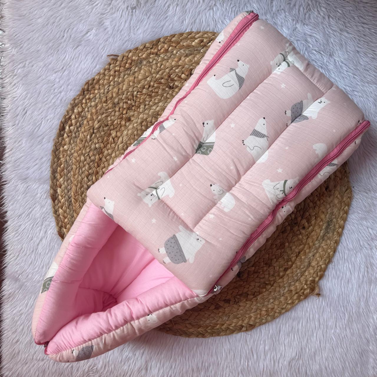 Muslin Baby Carry Bed - Pink Bear