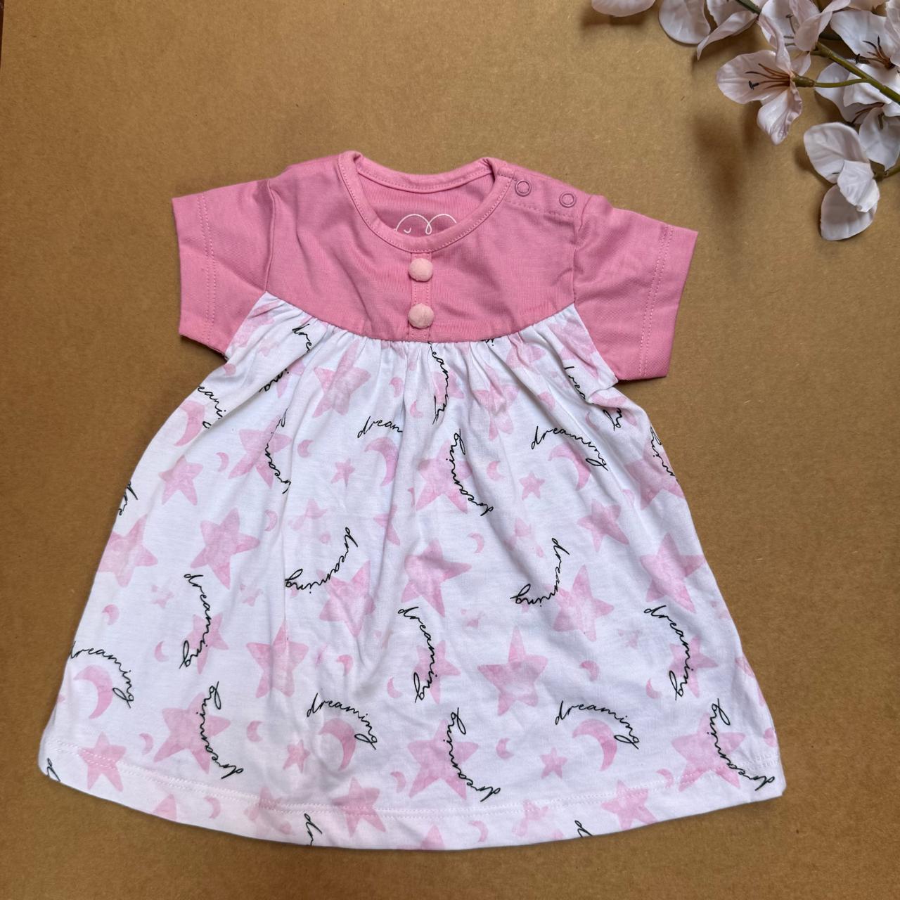 Pink Stars - Premium Baby Knitted Frocks