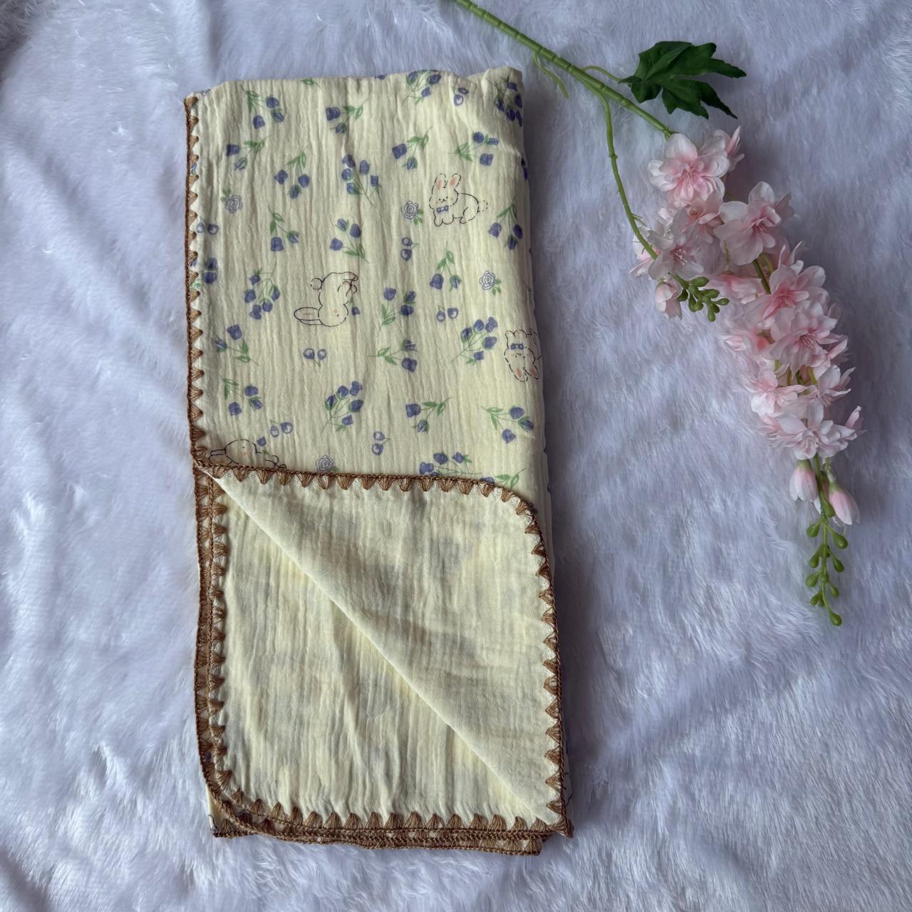 Crinkled Muslin 4layer Blanket - Blue Florals