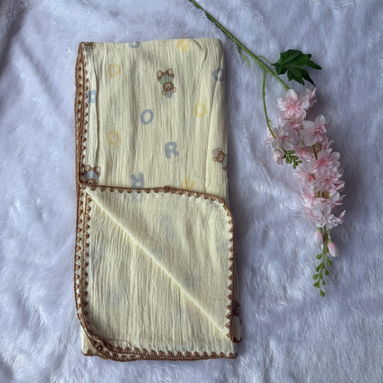 Crinkled Muslin 4layer Blanket - Letters in Teddy