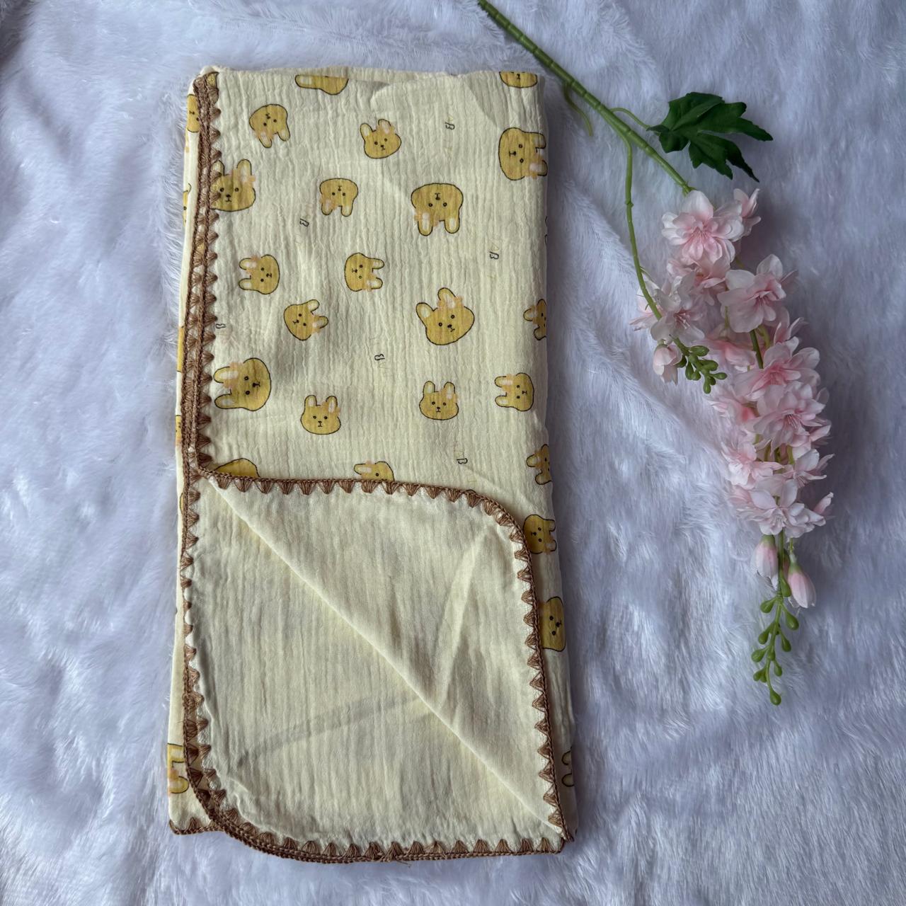 Crinkled Muslin 4layer Blanket - Yellow Bunny Face
