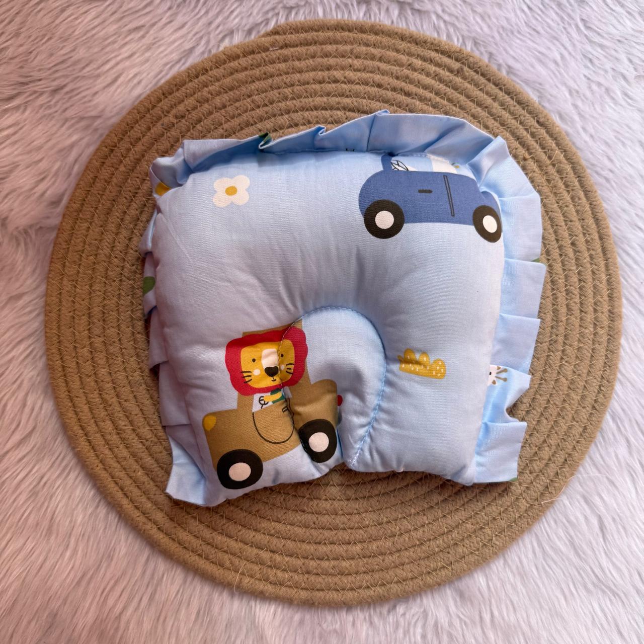 Baby Head Sponge Pillow - Blue Car