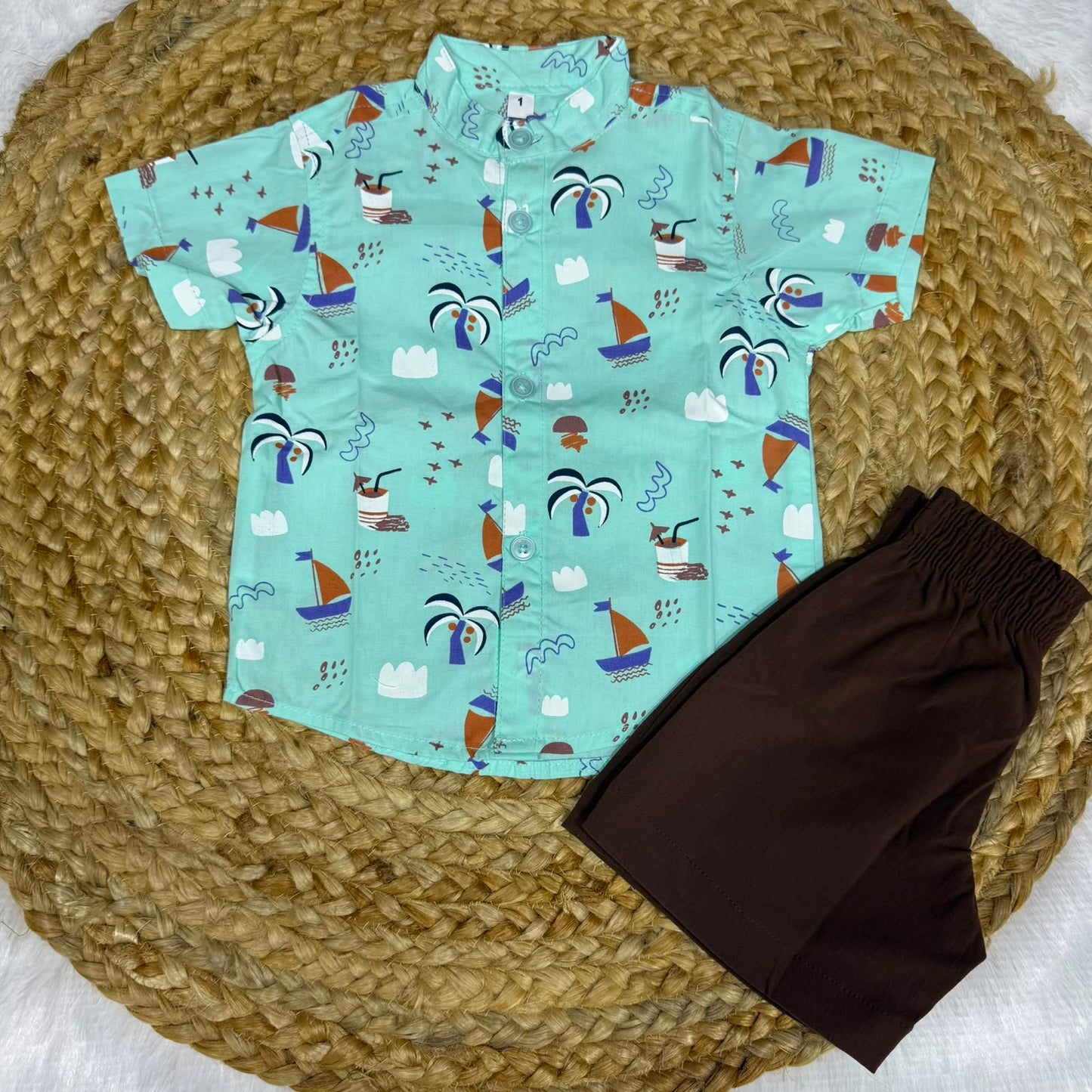 Boys Shirt and Shorts Set - Summer Boats