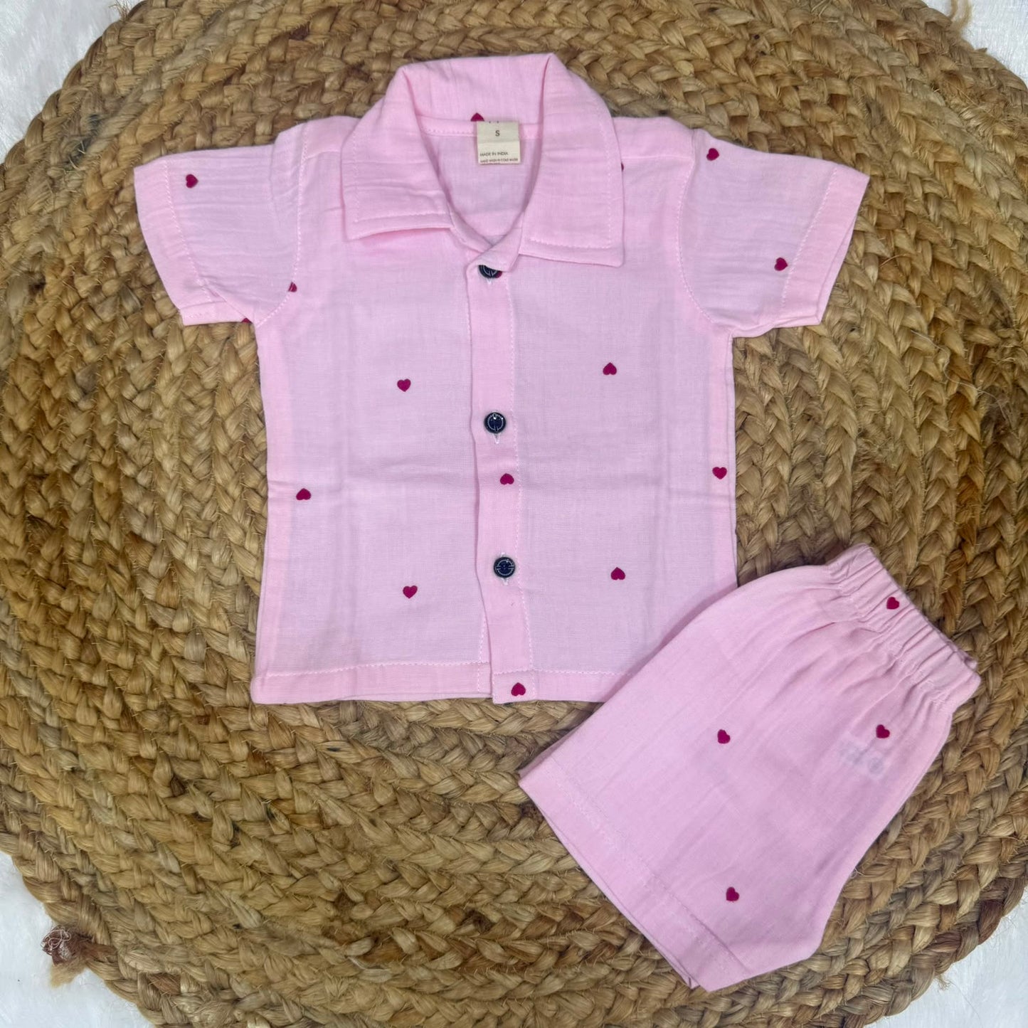 Boys Shirt and Shorts Set - Pink Hearts