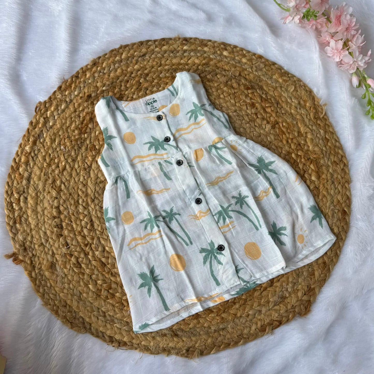 Front Open Baby Frock - Coconut Tree