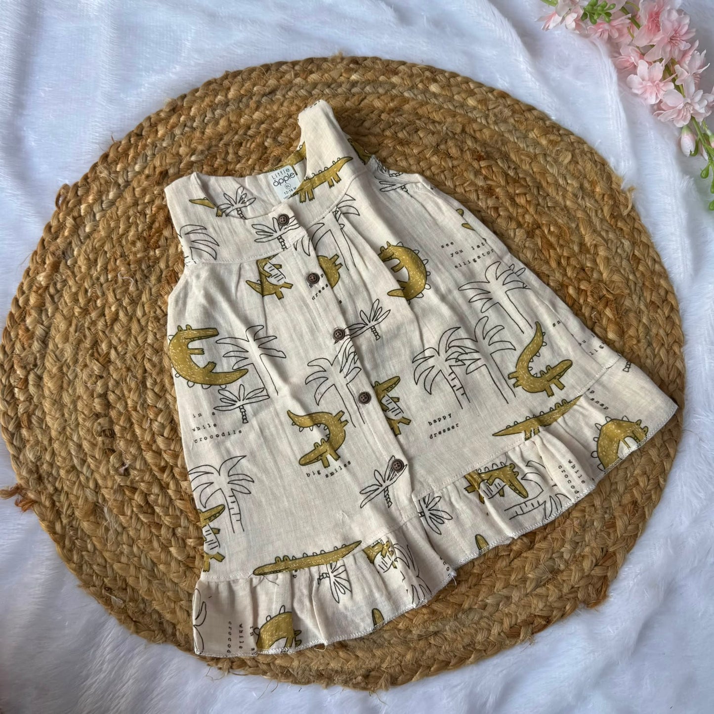Front Open Baby Frock with Frills - Dino