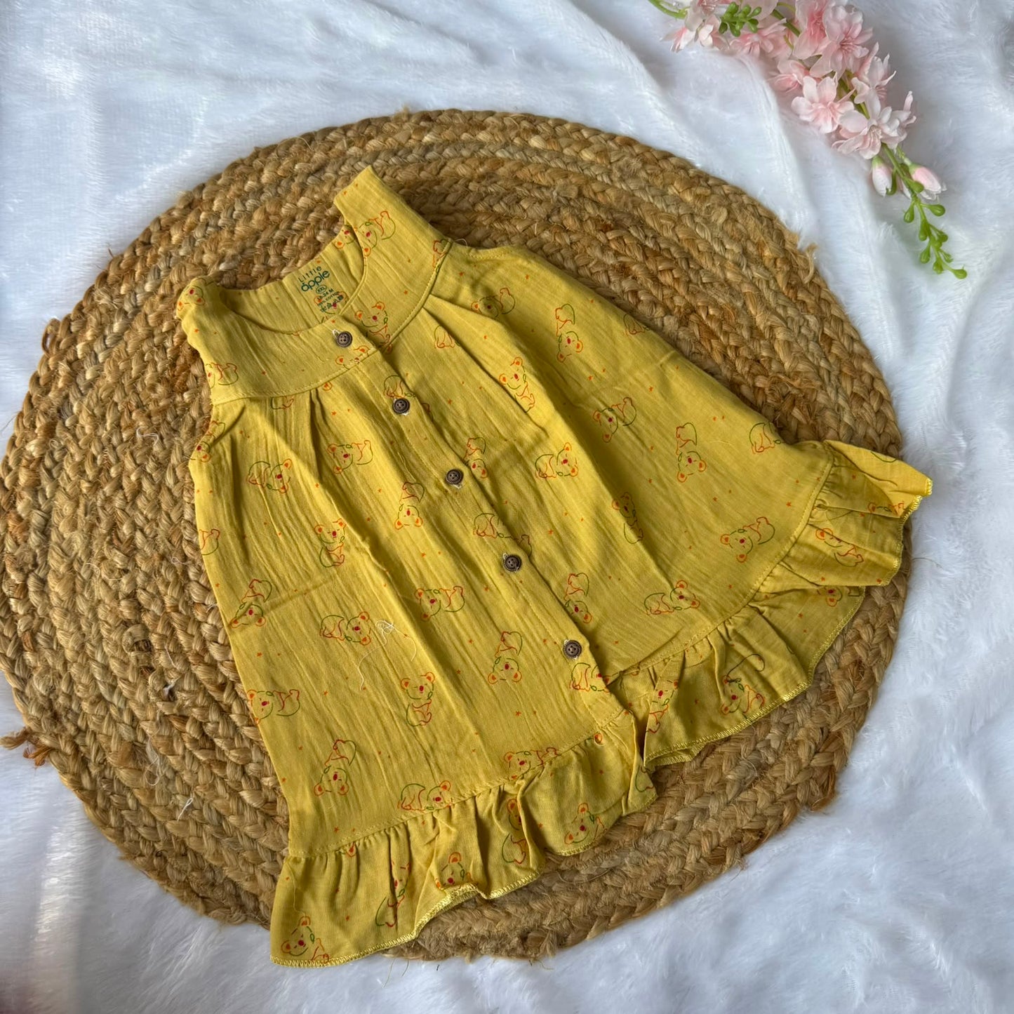 Front Open Baby Frock with Frills - Mustard Koala