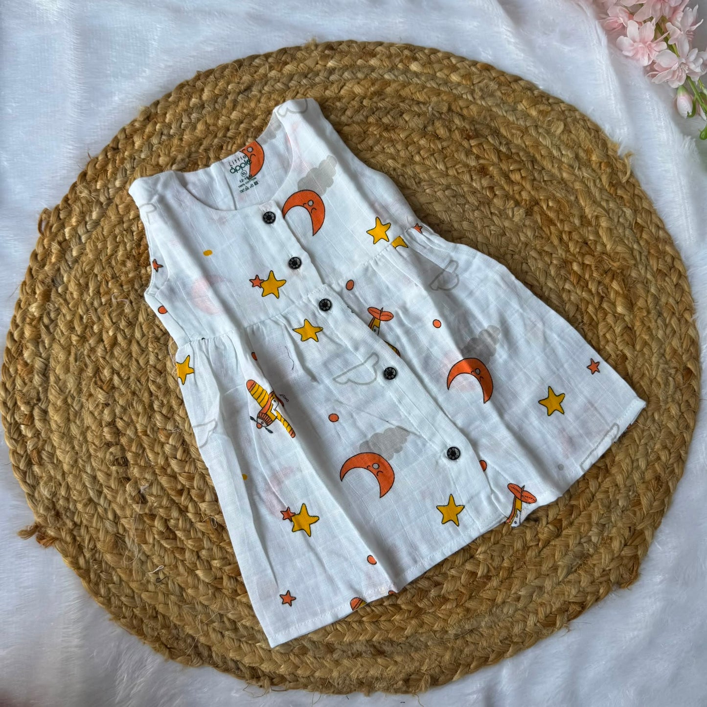 Front Open Baby Frock - Red Moon