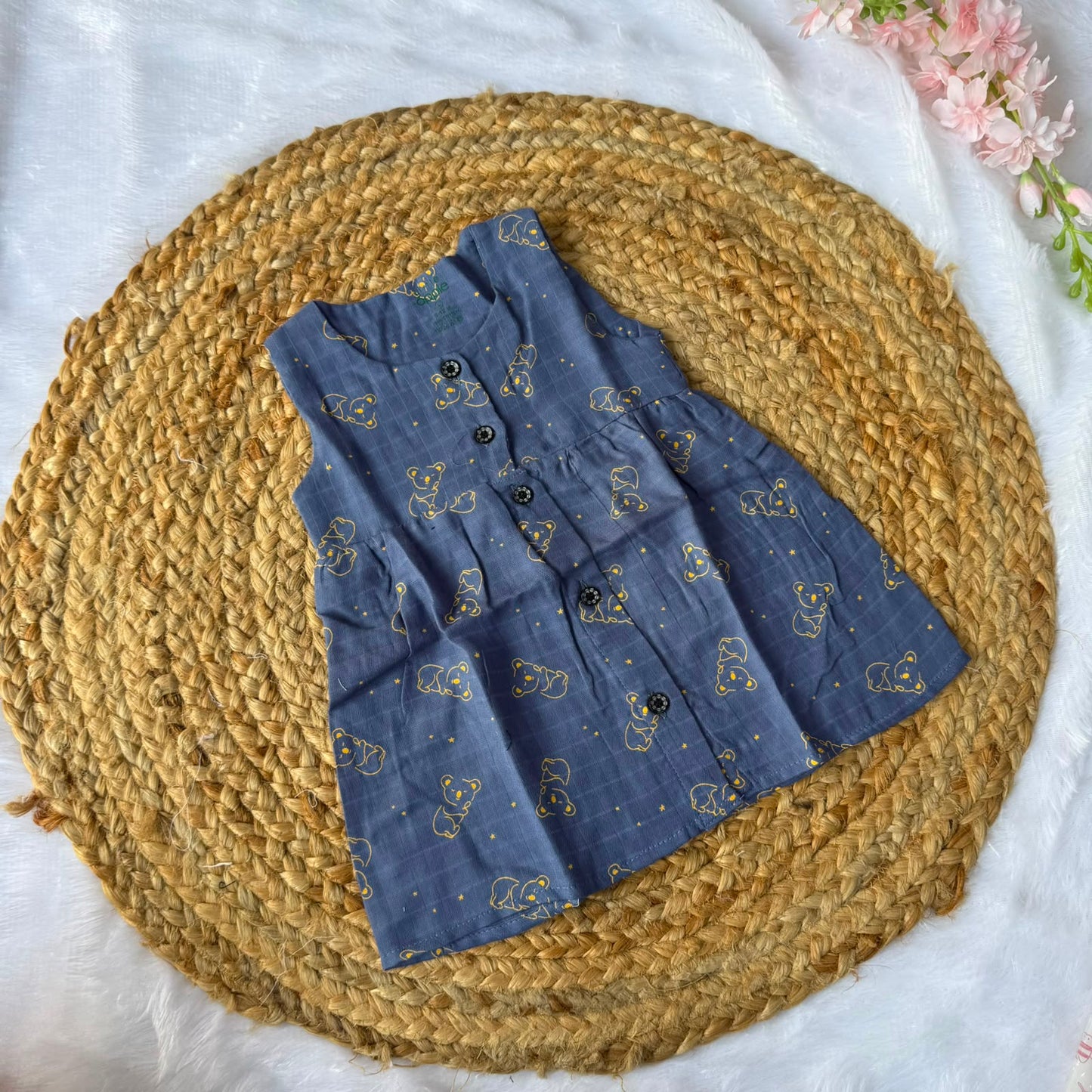 Front Open Baby Frock - Blue Koala