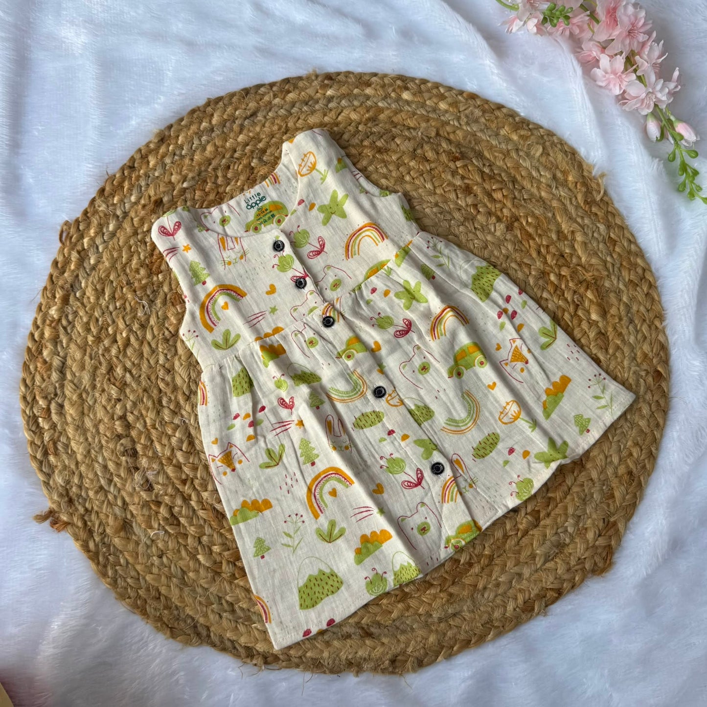 Front Open Baby Frock - Green Car