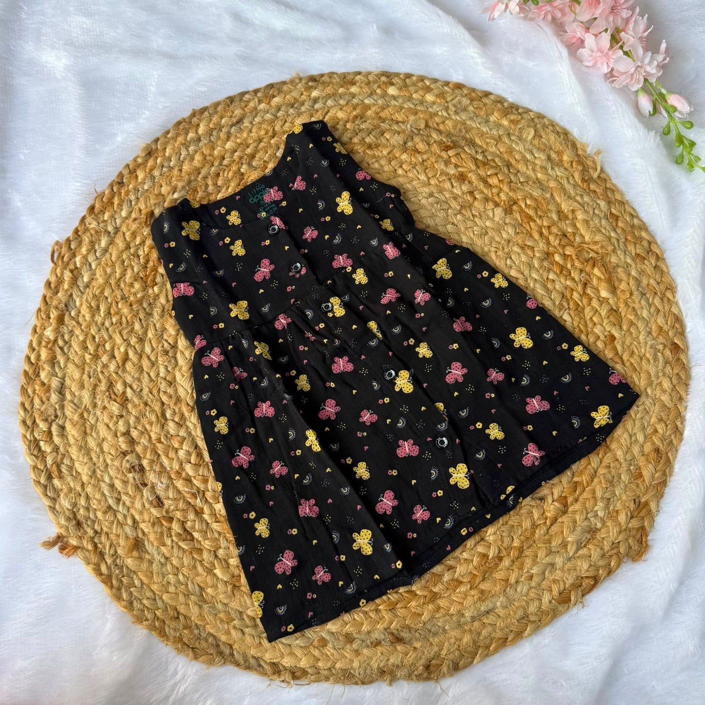 Front Open Baby Frock - Black Butterfly