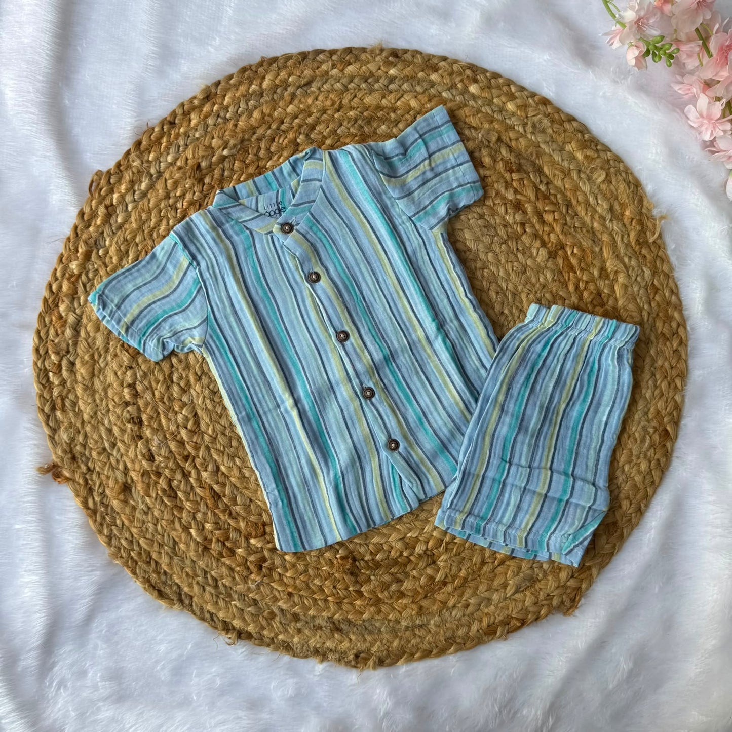 Boys Shirt and Shorts Set - Blue Stripes