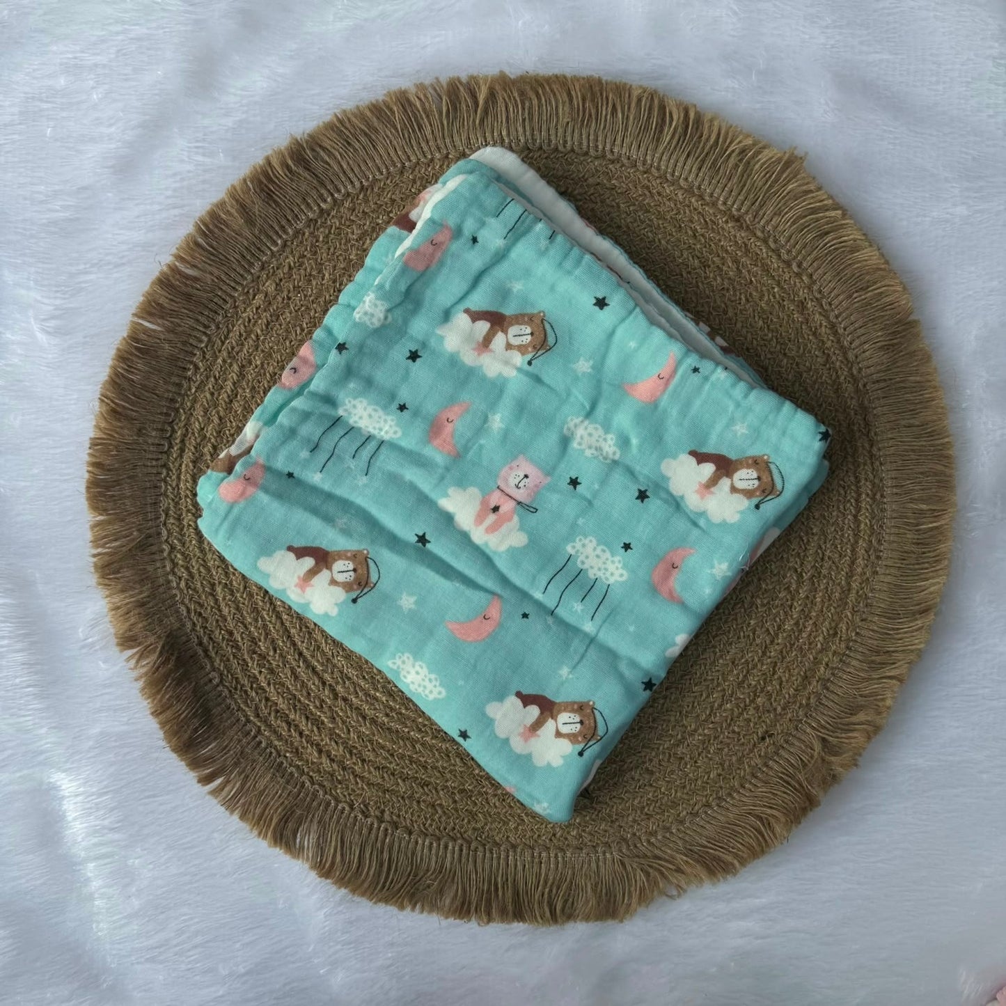 Muslin 6 Layer Bath Towels - Blue Teddy