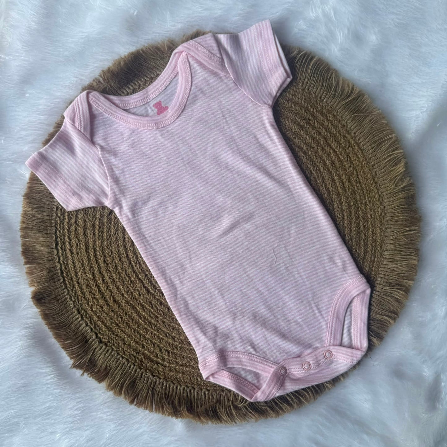 Knitted cotton Baby Romper - Pink Lines