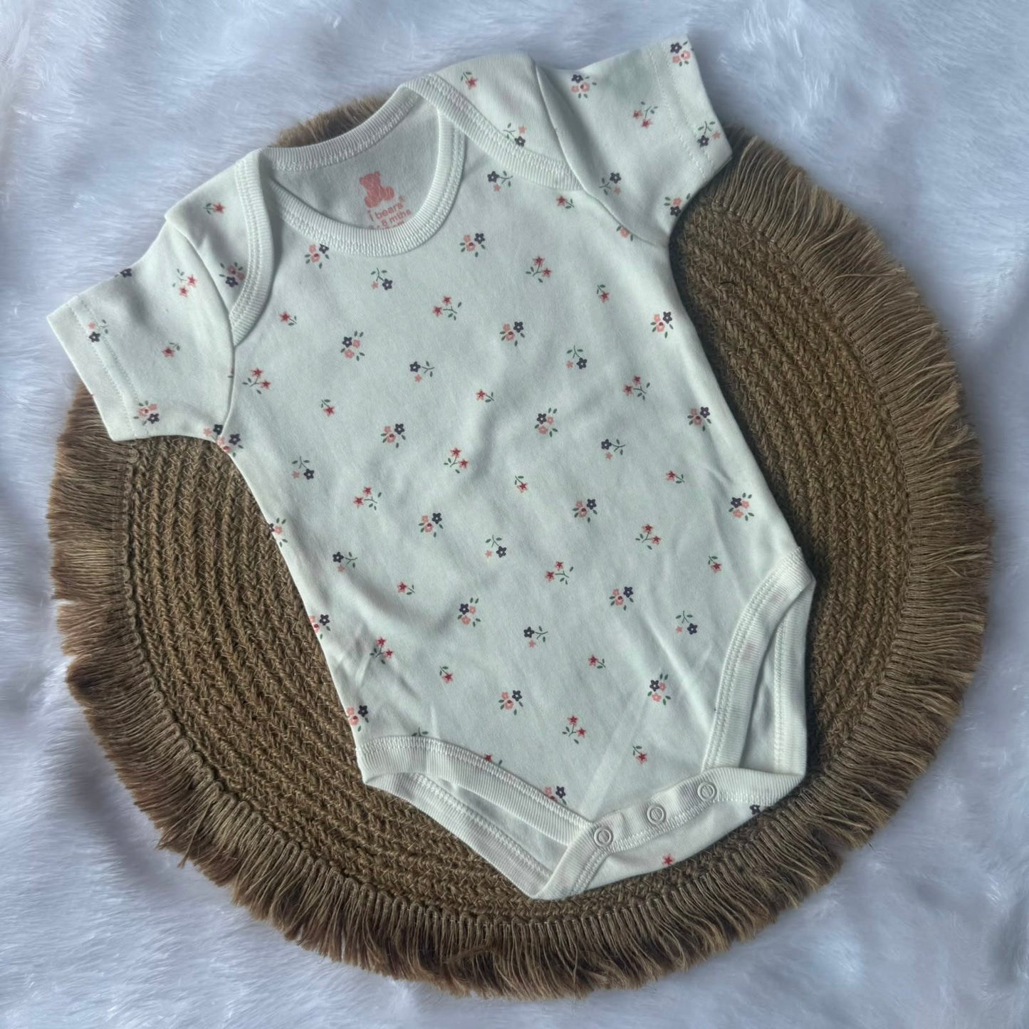 Knitted cotton Baby Romper - White Flowers