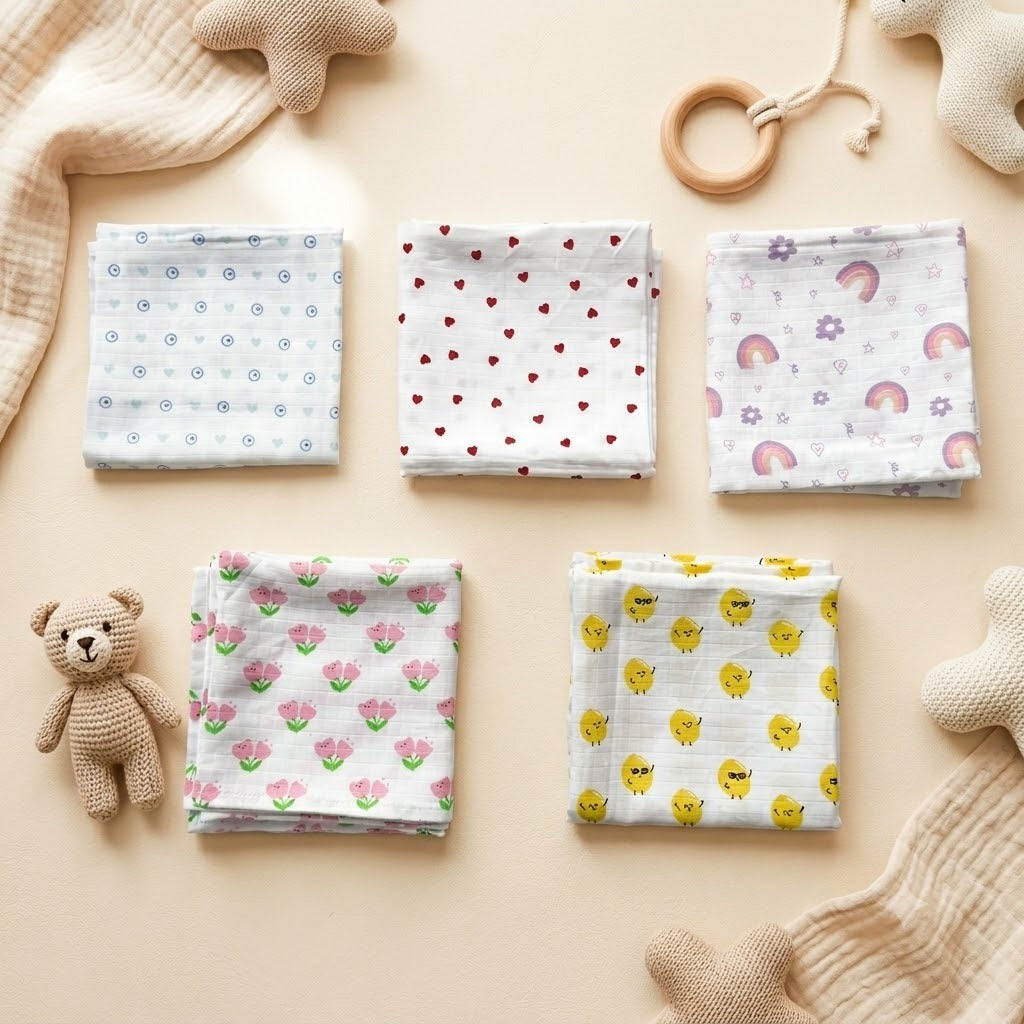 Muslin Small Baby Bath towel Combo (5pcs)