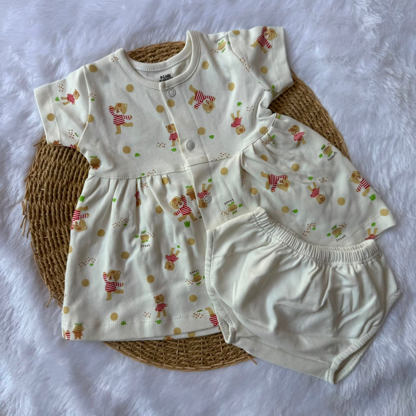 Premium Baby Knitted Frocks with inserts - White Teddy