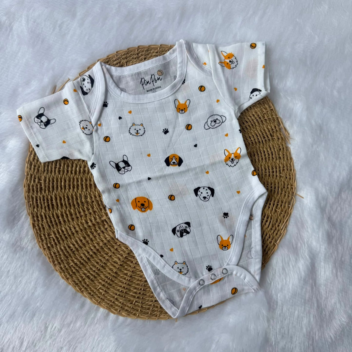 Baby Muslin Romper - Dog Face
