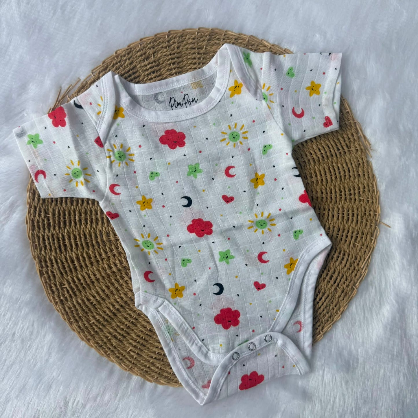 Baby Muslin Romper - Red Clouds