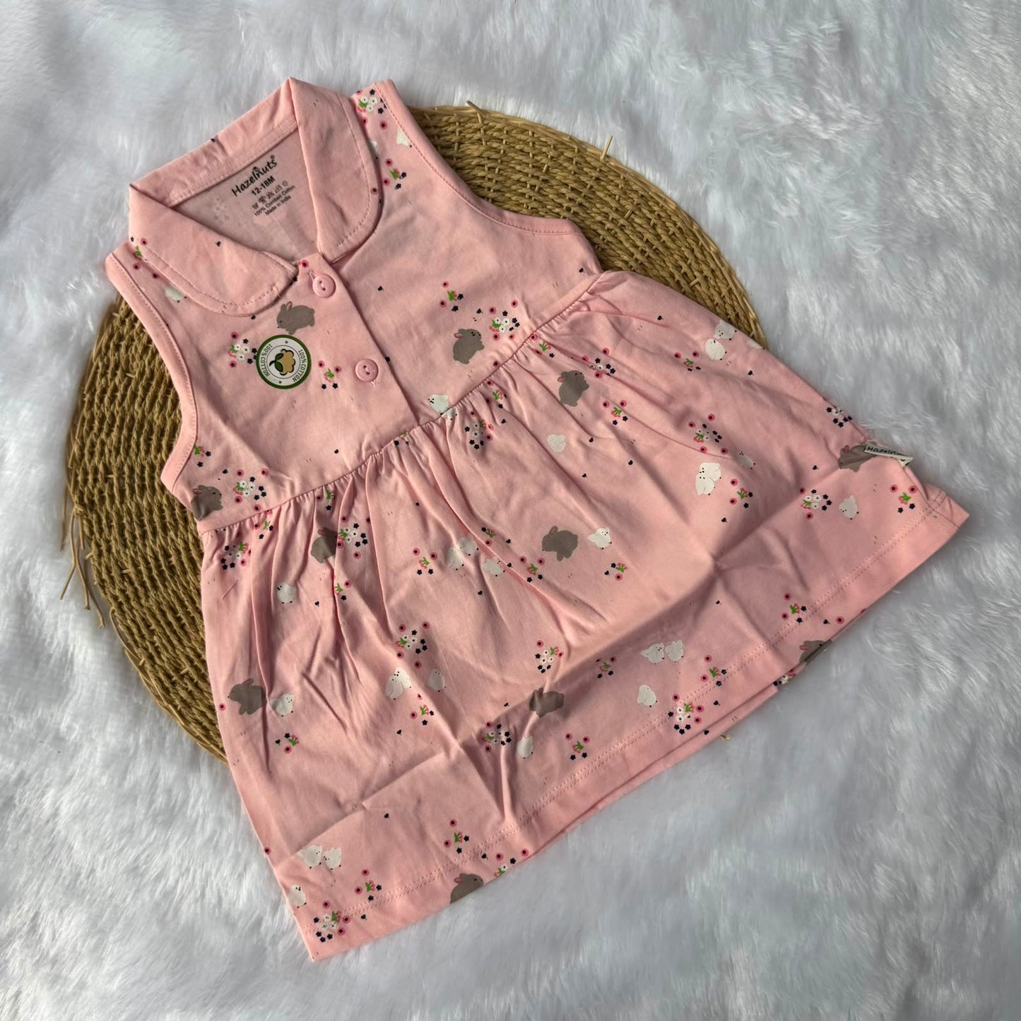 Premium Baby Knitted Collar Sleeveless Frocks - Pink