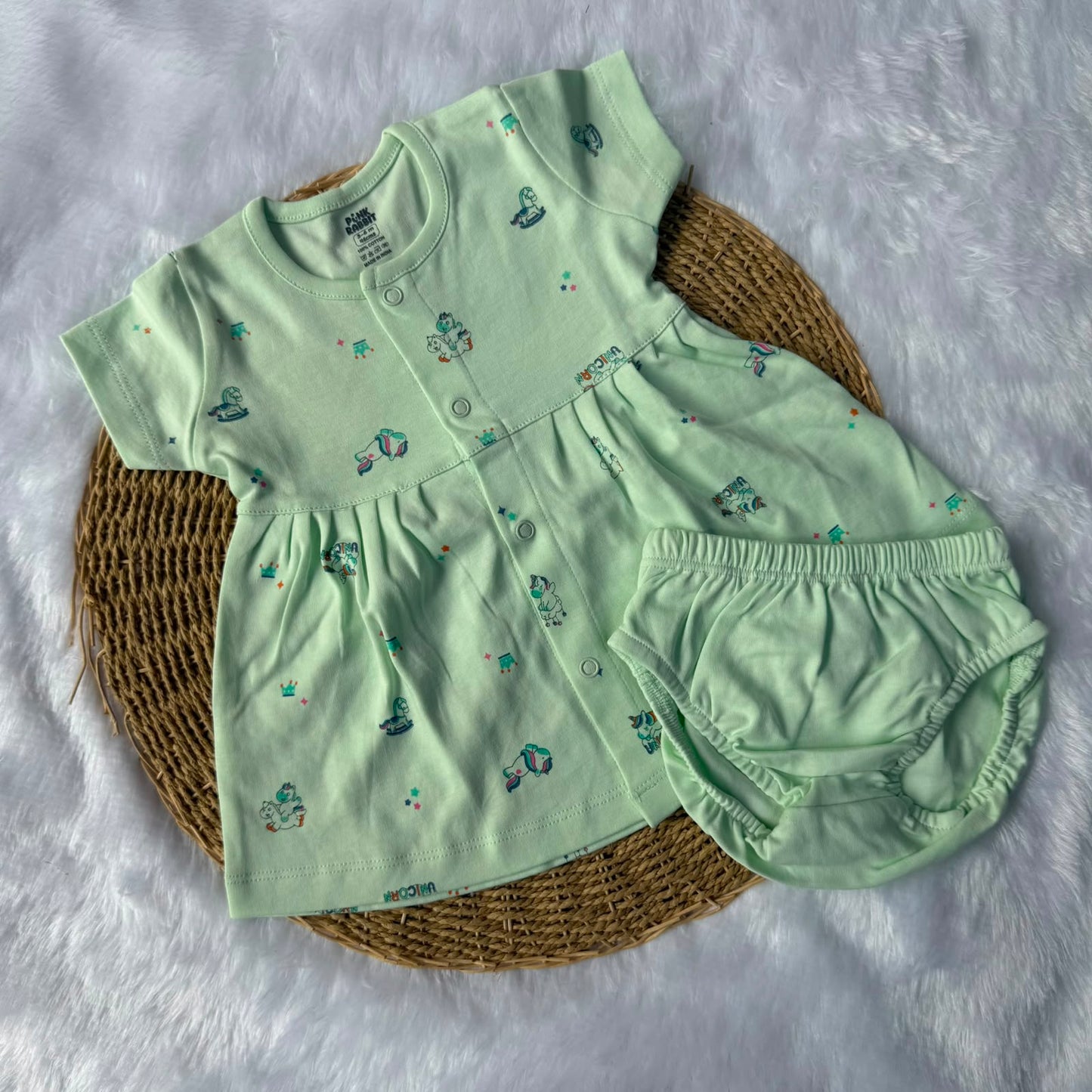 Premium Baby Knitted Frocks with inserts -Green Unicorn