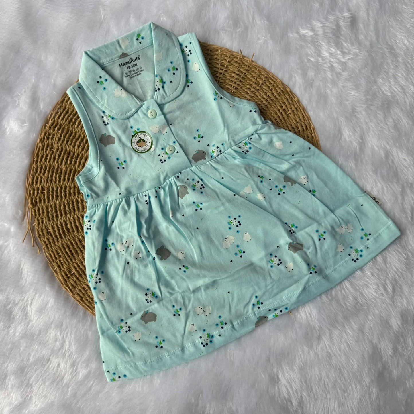 Premium Baby Knitted Collar Sleeveless Frocks - SkyBlue