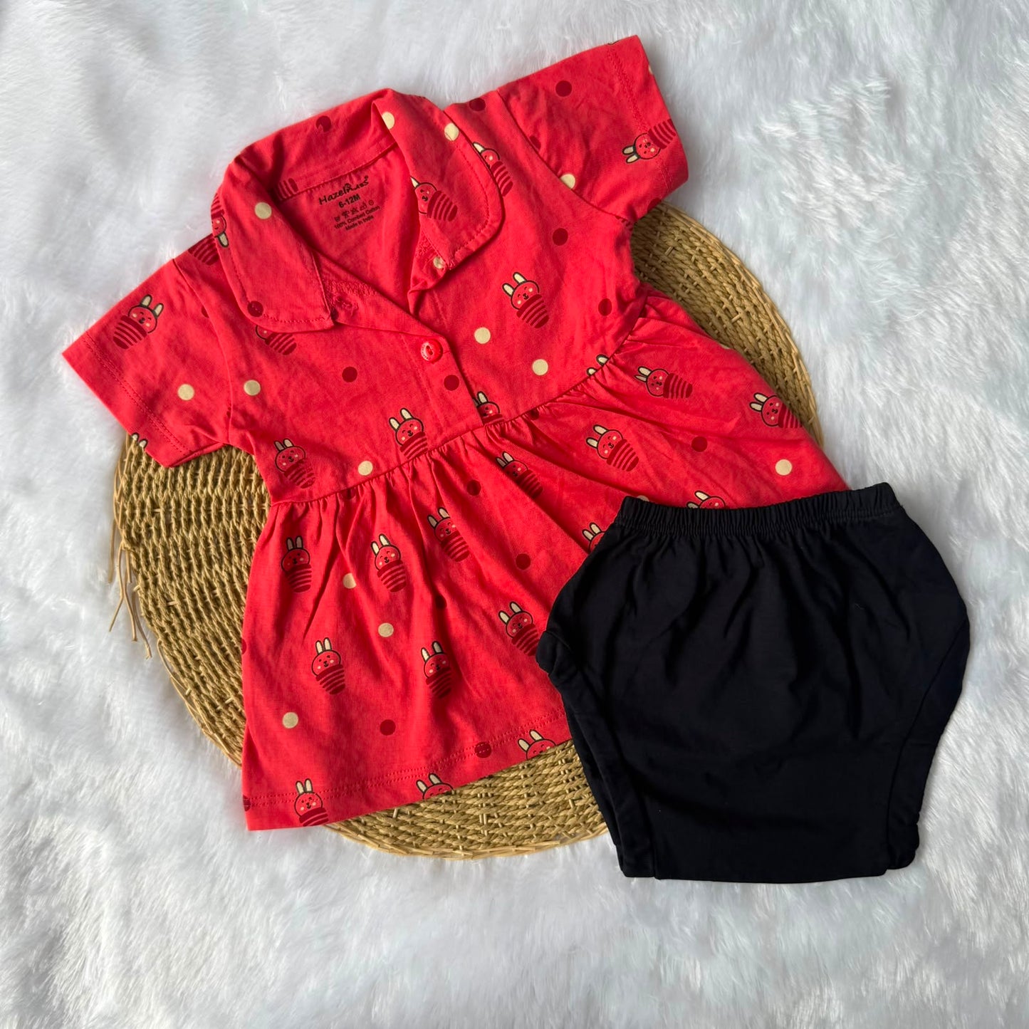 Premium Baby Knitted Frocks with inserts - Red Kitty