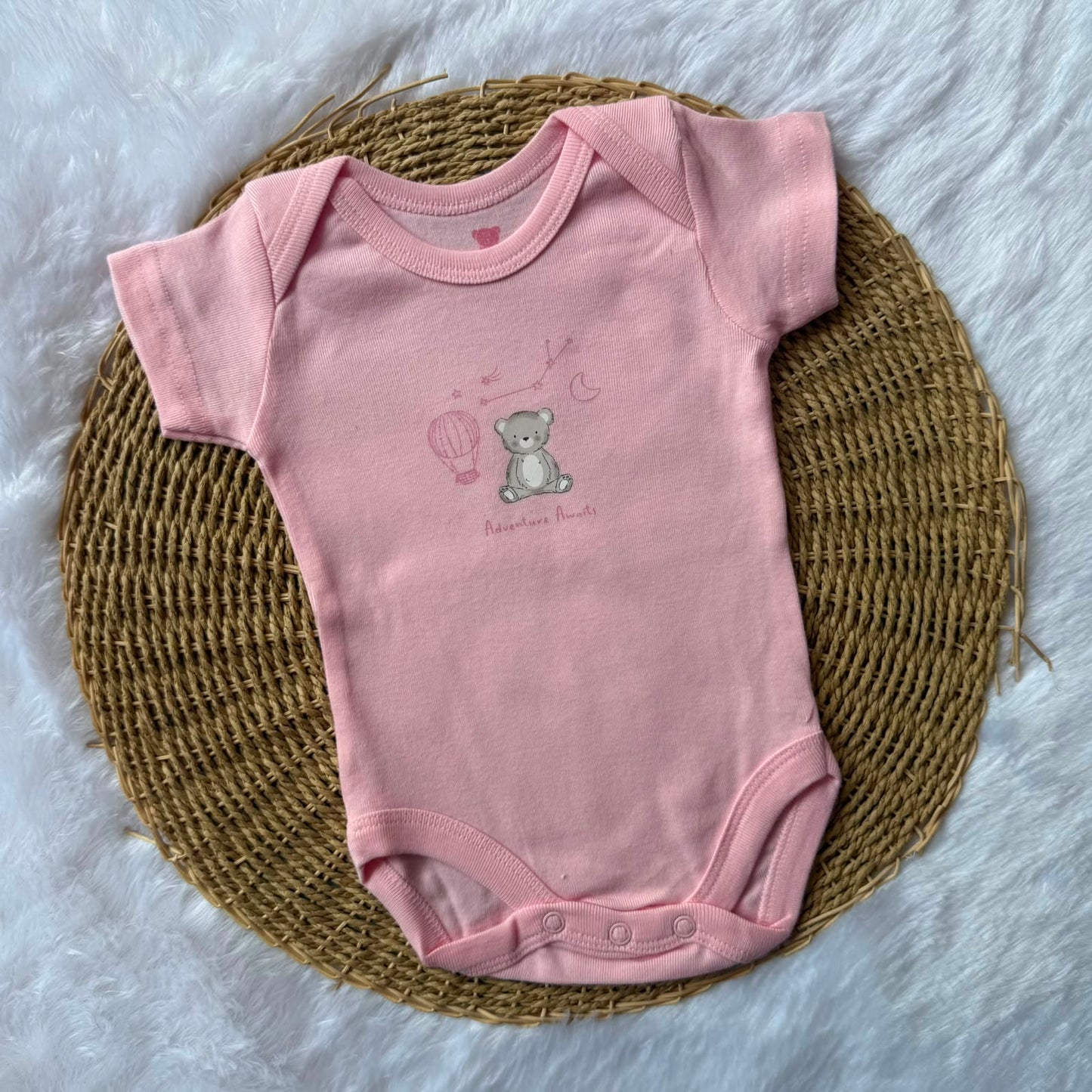 Knitted cotton Baby Romper - Pink Teddy