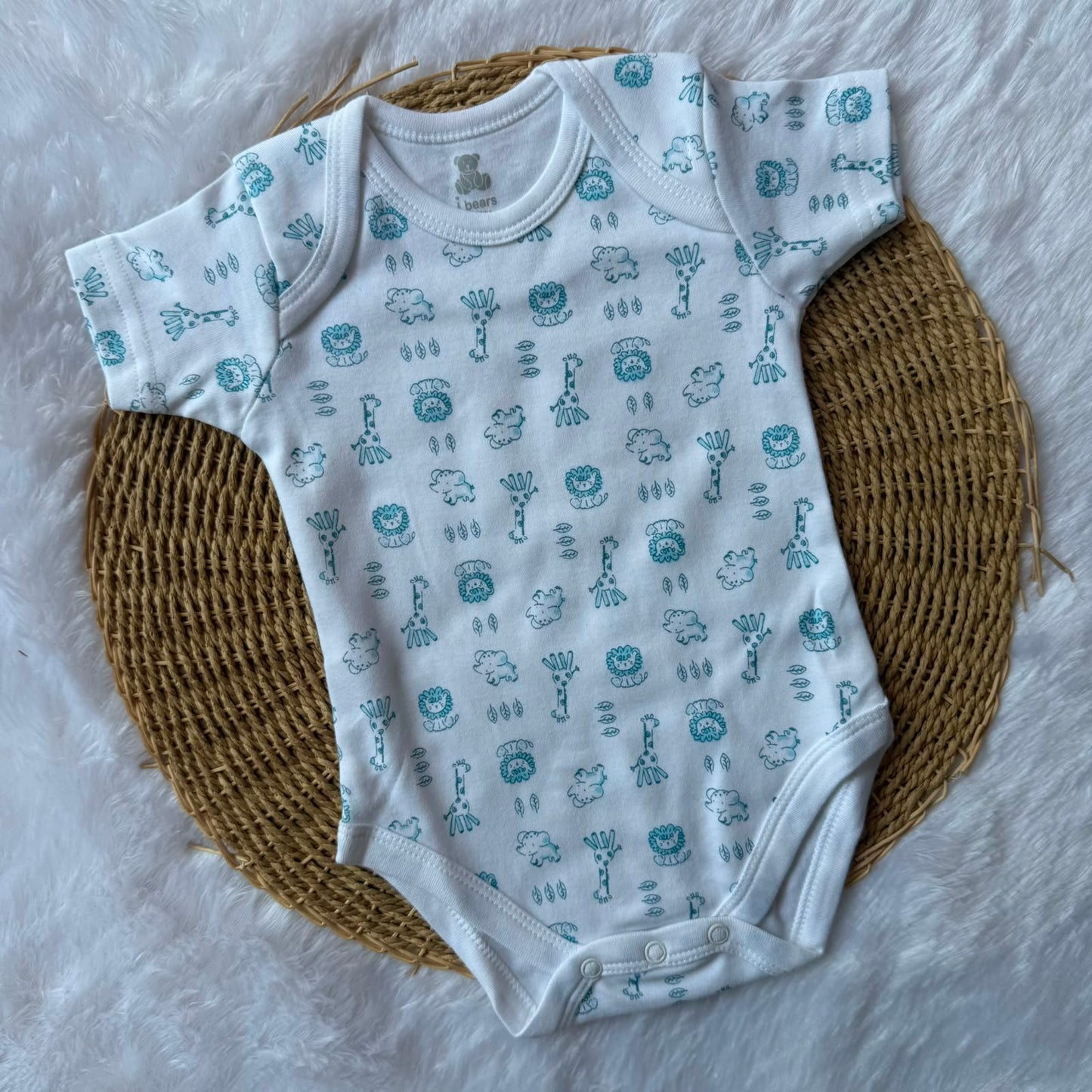 Knitted cotton Baby Romper - Blue Animals