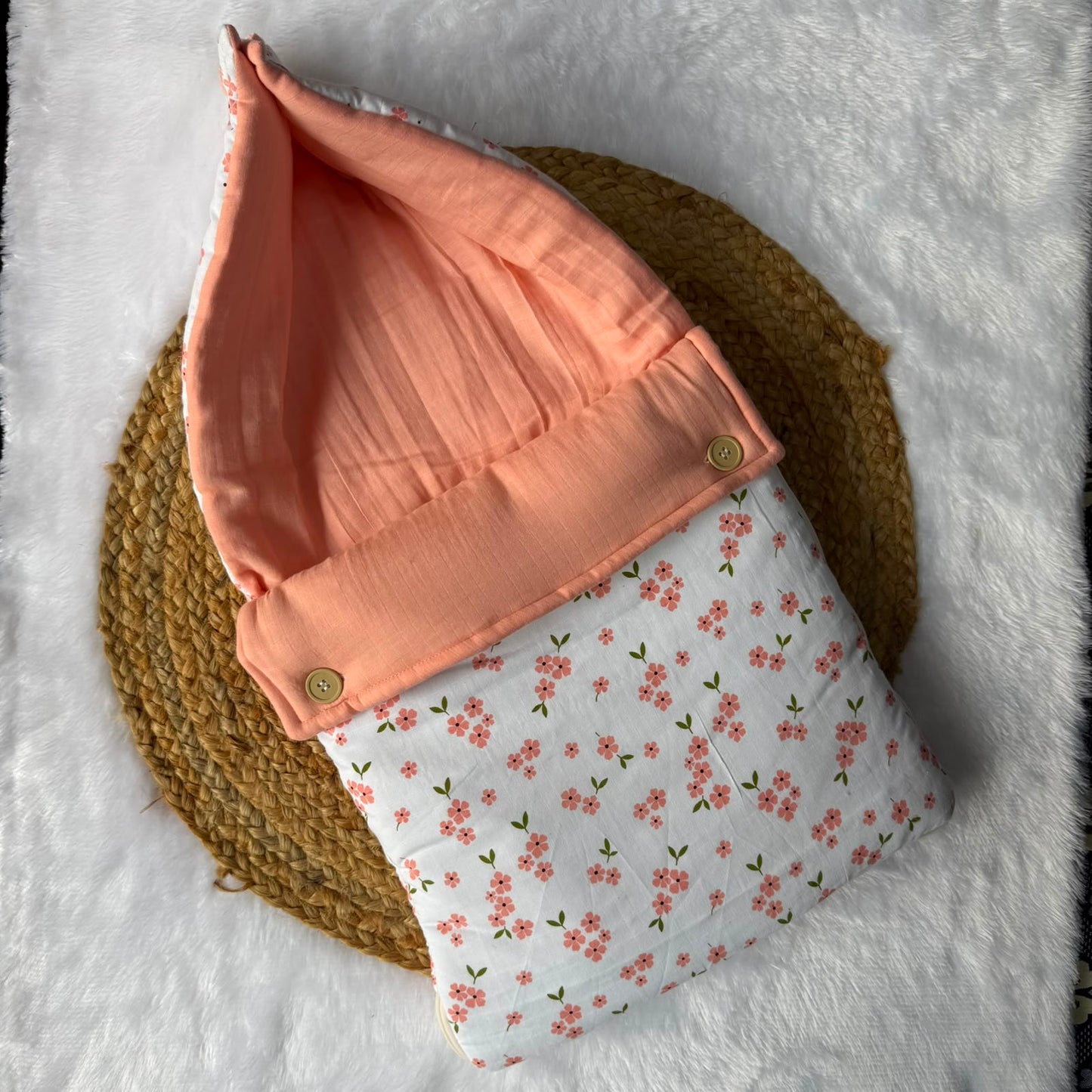 Double Side Muslin Baby Carry Bed - Peach Flowers