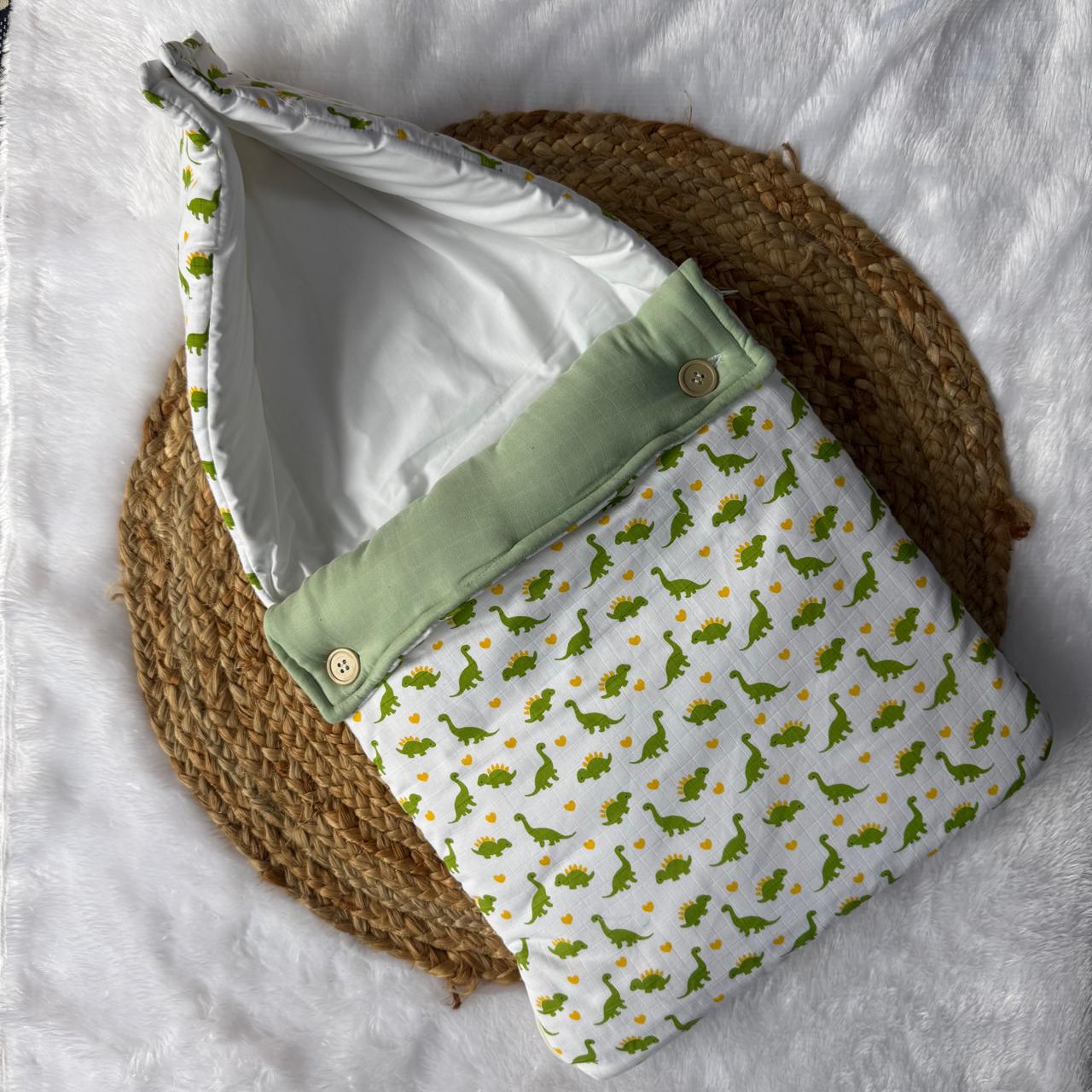 Muslin Baby Carry Bed - Green Dino