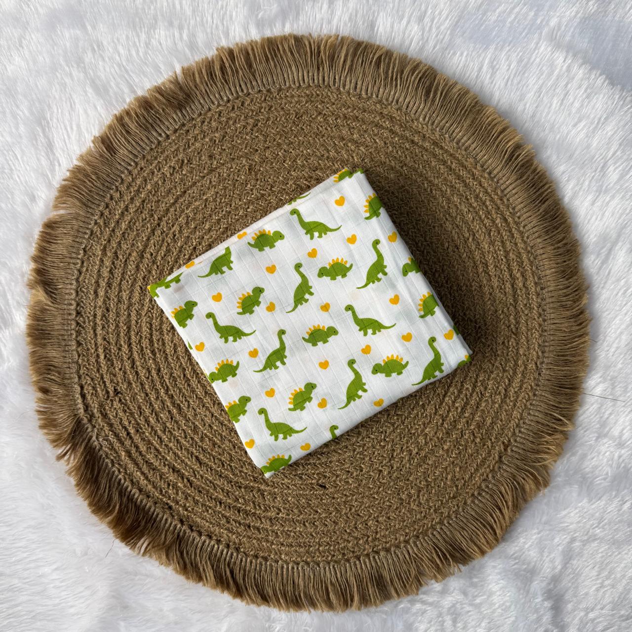 Muslin Swaddle/ Towel - Green Dino