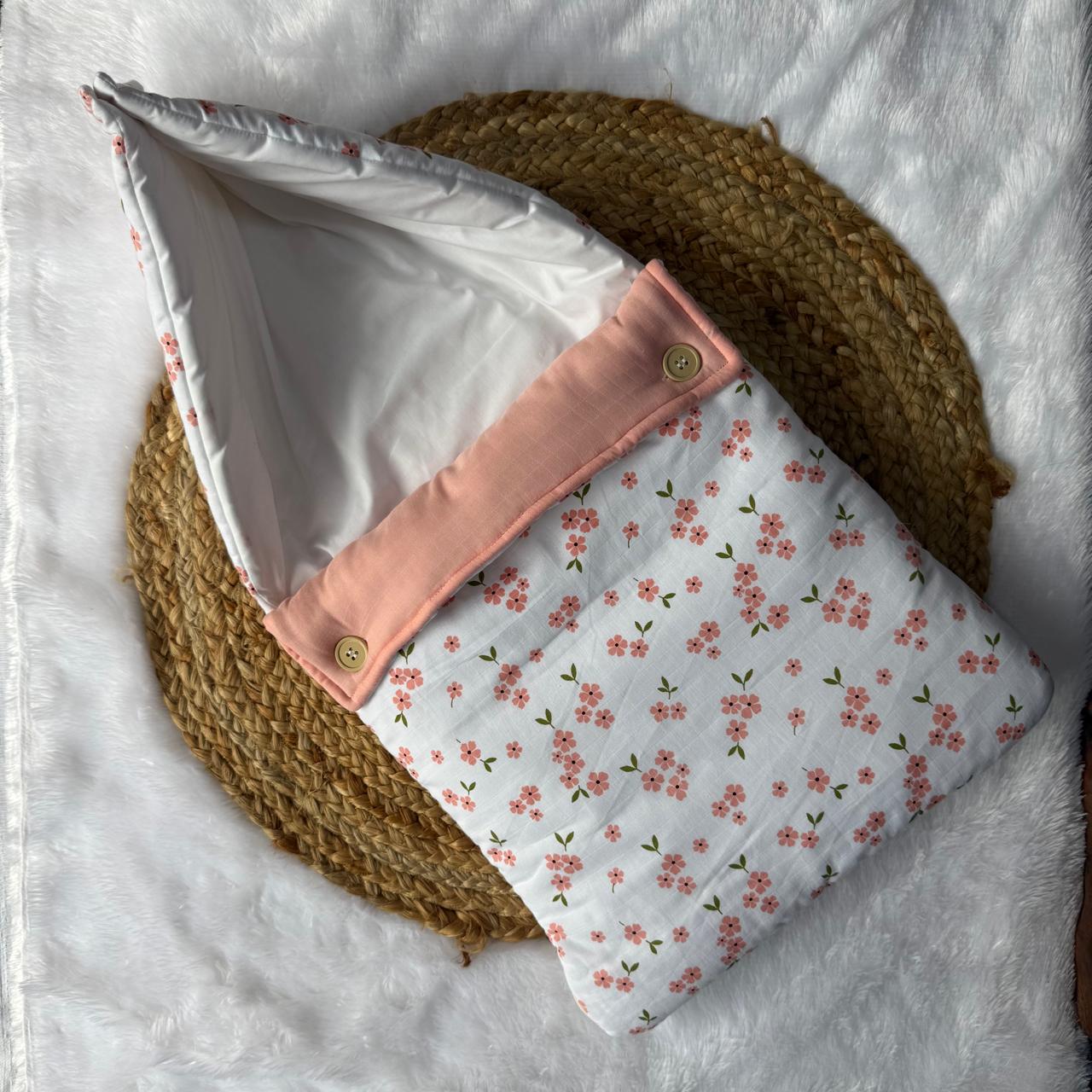 Muslin Baby Carry Bed - Peach Flowers